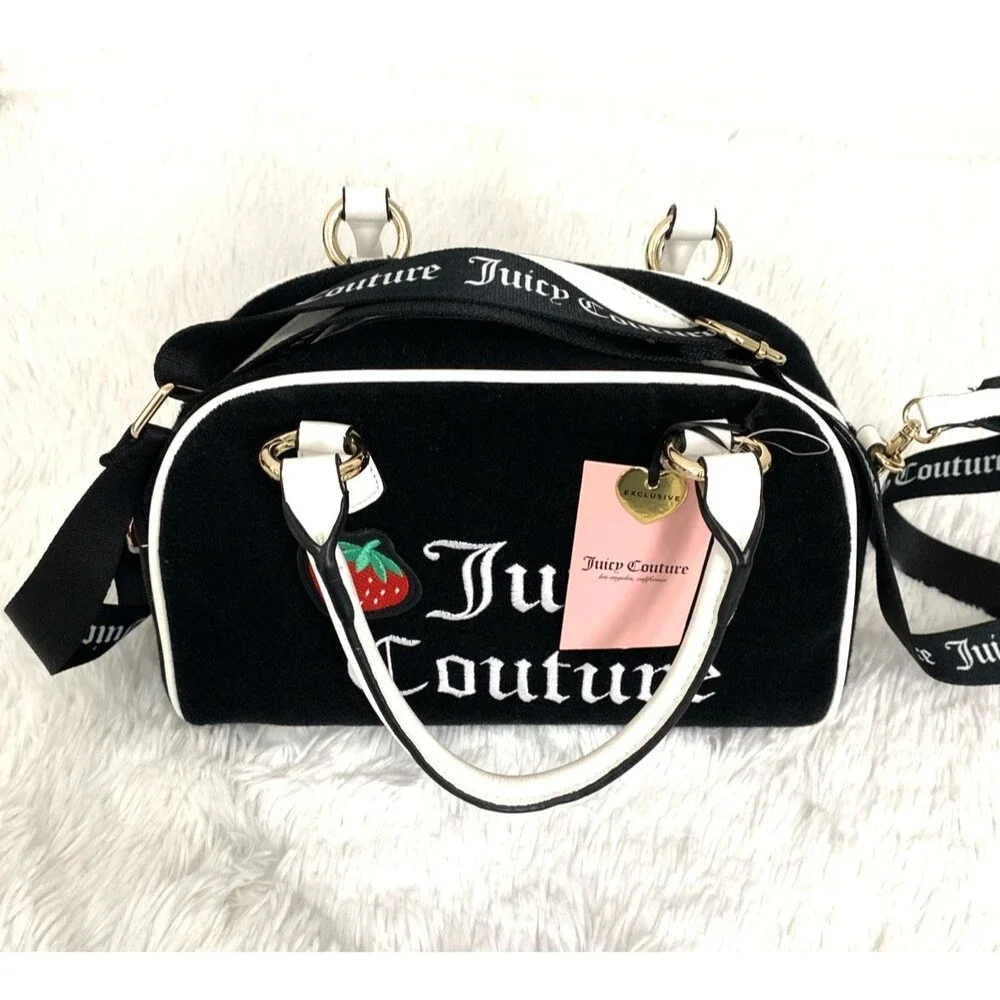 Juicy Couture Sweet N Juicy Apple Satchel Duffle Bag Terry Black Heart Charm